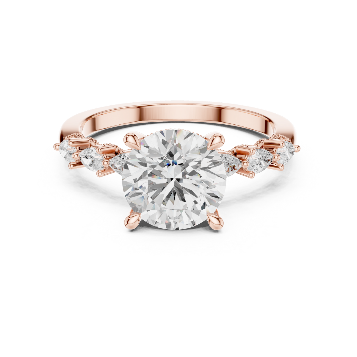 Paved Band with Pear Engagement Ring - All Shape