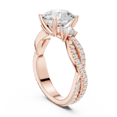 Twisted Pave Band Three Stone Solitaire : All Shape Twisted Pave Band Three Stone Solitaire : All Shape