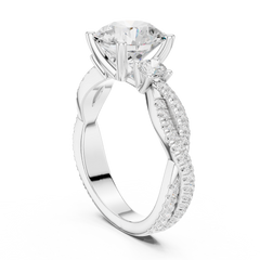 Twisted Pave Band Three Stone Solitaire : All Shape Twisted Pave Band Three Stone Solitaire : All Shape