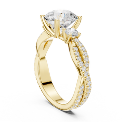 Twisted Pave Band Three Stone Solitaire : All Shape Twisted Pave Band Three Stone Solitaire : All Shape