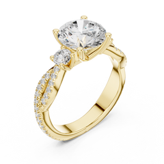 Twisted Pave Band Three Stone Solitaire : All Shape Twisted Pave Band Three Stone Solitaire : All Shape