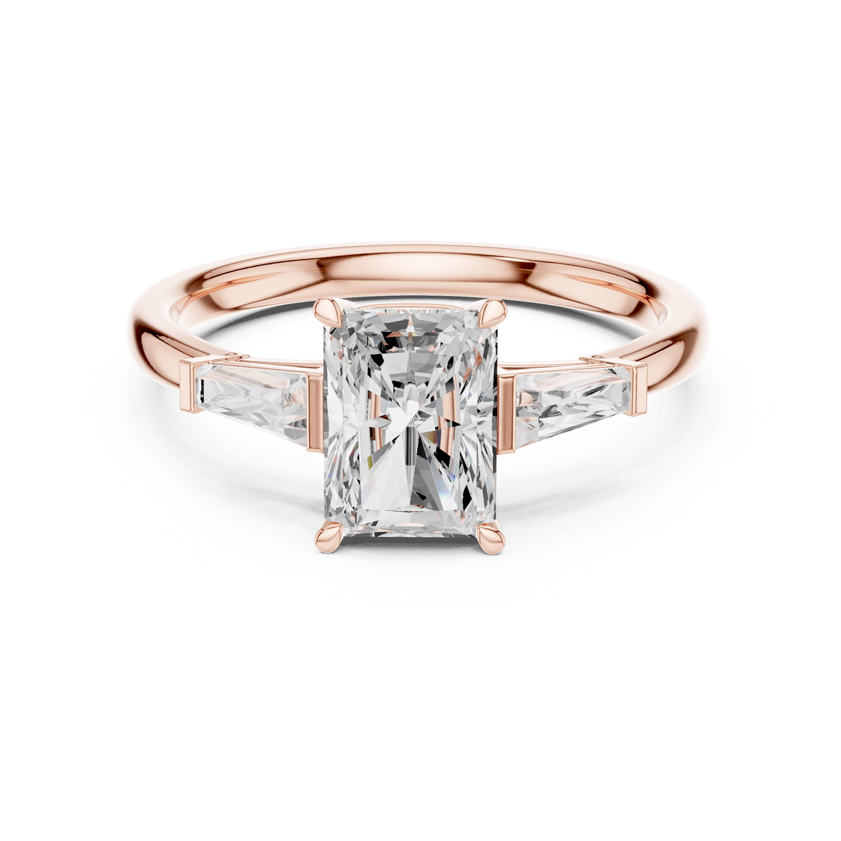 Tapered Baguette Side Stone - Three Stone Ring - Cushion, Radiant, Emerald