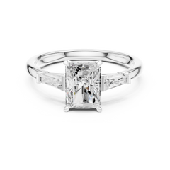 Tapered Baguette Side Stone - Three Stone Ring - Cushion, Radiant, Emerald Tapered Baguette Side Stone - Three Stone Ring - Cushion, Radiant, Emerald