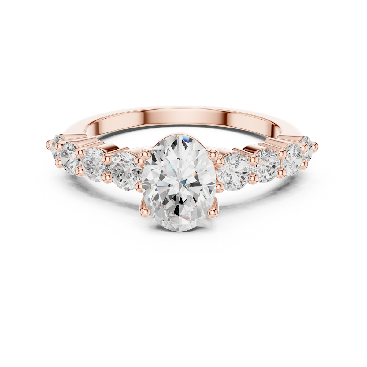 Oval-Cut Lab-grown Diamond Ring with Round Side Stones