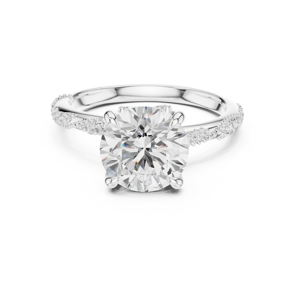 Delicate Beaded Band Solitaire - All Shape