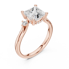 Princess Cut Lab-grown Diamond Engagement Ring - Side Stone Hidden Halo Princess Cut Lab-grown Diamond Engagement Ring - Side Stone Hidden Halo