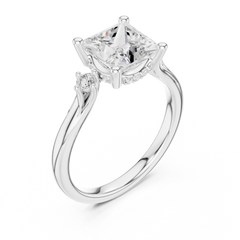 Princess Cut Lab-grown Diamond Engagement Ring - Side Stone Hidden Halo Princess Cut Lab-grown Diamond Engagement Ring - Side Stone Hidden Halo