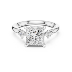 Princess Cut Lab-grown Diamond Engagement Ring - Side Stone Hidden Halo Princess Cut Lab-grown Diamond Engagement Ring - Side Stone Hidden Halo