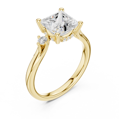 Princess Cut Lab-grown Diamond Engagement Ring - Side Stone Hidden Halo Princess Cut Lab-grown Diamond Engagement Ring - Side Stone Hidden Halo