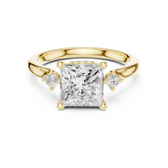 Princess Cut Lab-grown Diamond Engagement Ring - Side Stone Hidden Halo Princess Cut Lab-grown Diamond Engagement Ring - Side Stone Hidden Halo