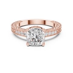 Decorative Pave Round Solitaire Engagement Ring Decorative Pave Round Solitaire Engagement Ring