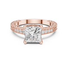Decorative Pave Round Solitaire Engagement Ring Decorative Pave Round Solitaire Engagement Ring