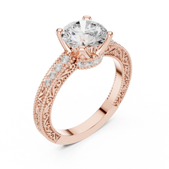 Decorative Pave Round Solitaire Engagement Ring Decorative Pave Round Solitaire Engagement Ring