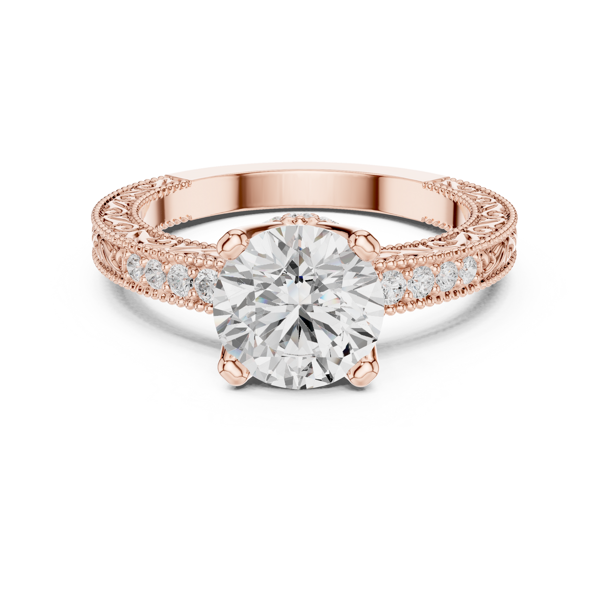 Decorative Pave Round Solitaire Engagement Ring