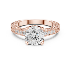 Decorative Pave Round Solitaire Engagement Ring Decorative Pave Round Solitaire Engagement Ring