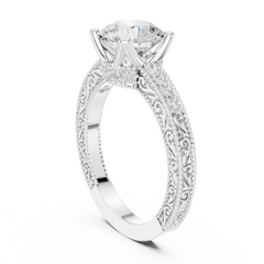 Decorative Pave Round Solitaire Engagement Ring Decorative Pave Round Solitaire Engagement Ring