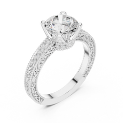 Decorative Pave Round Solitaire Engagement Ring Decorative Pave Round Solitaire Engagement Ring