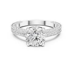 Decorative Pave Round Solitaire Engagement Ring Decorative Pave Round Solitaire Engagement Ring