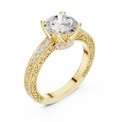 Decorative Pave Round Solitaire Engagement Ring Decorative Pave Round Solitaire Engagement Ring