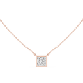 Bezel Set Solitaire Necklace - Princess Cut