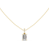 Solitaire Necklace with Hidden Halo - Emerald Cut Lab Grown Diamond