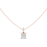 Solitaire Necklace with Hidden Halo - Princess Cut Lab Grown Diamond