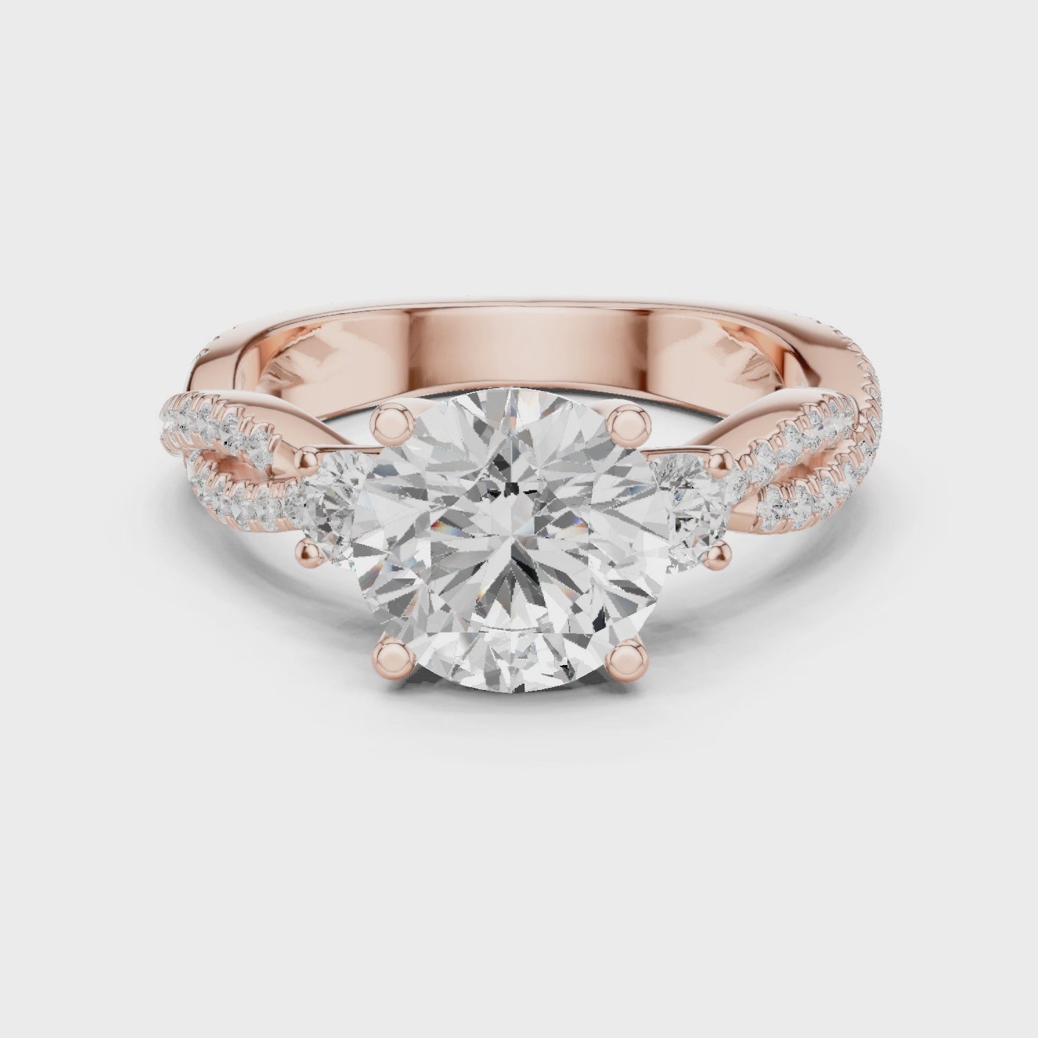 Twisted Pave Band Three Stone Solitaire : All Shape Twisted Pave Band Three Stone Solitaire : All Shape