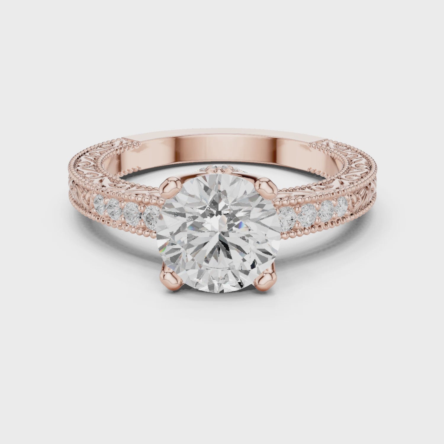 Decorative Pave Round Solitaire Engagement Ring Decorative Pave Round Solitaire Engagement Ring