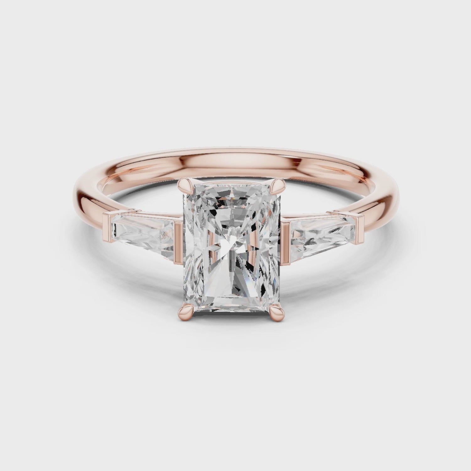 Tapered Baguette Side Stone - Three Stone Ring - Cushion, Radiant, Emerald Tapered Baguette Side Stone - Three Stone Ring - Cushion, Radiant, Emerald