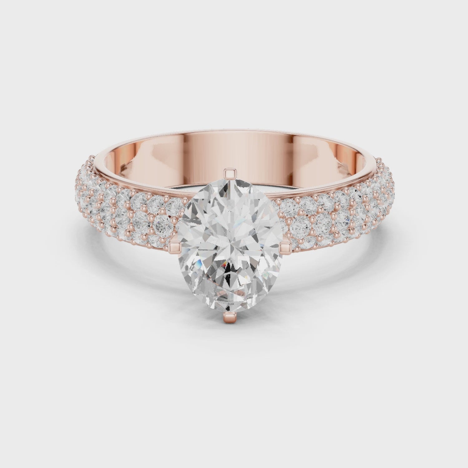 Flat pave Band Solitaire Ring