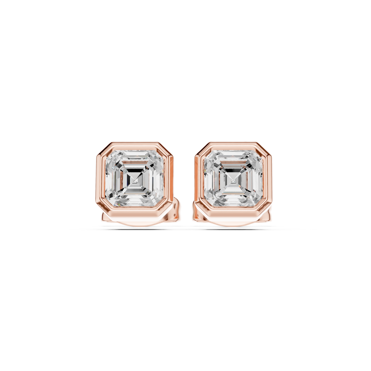 Bezel Set Studs - Asscher Lab Grown Diamond
