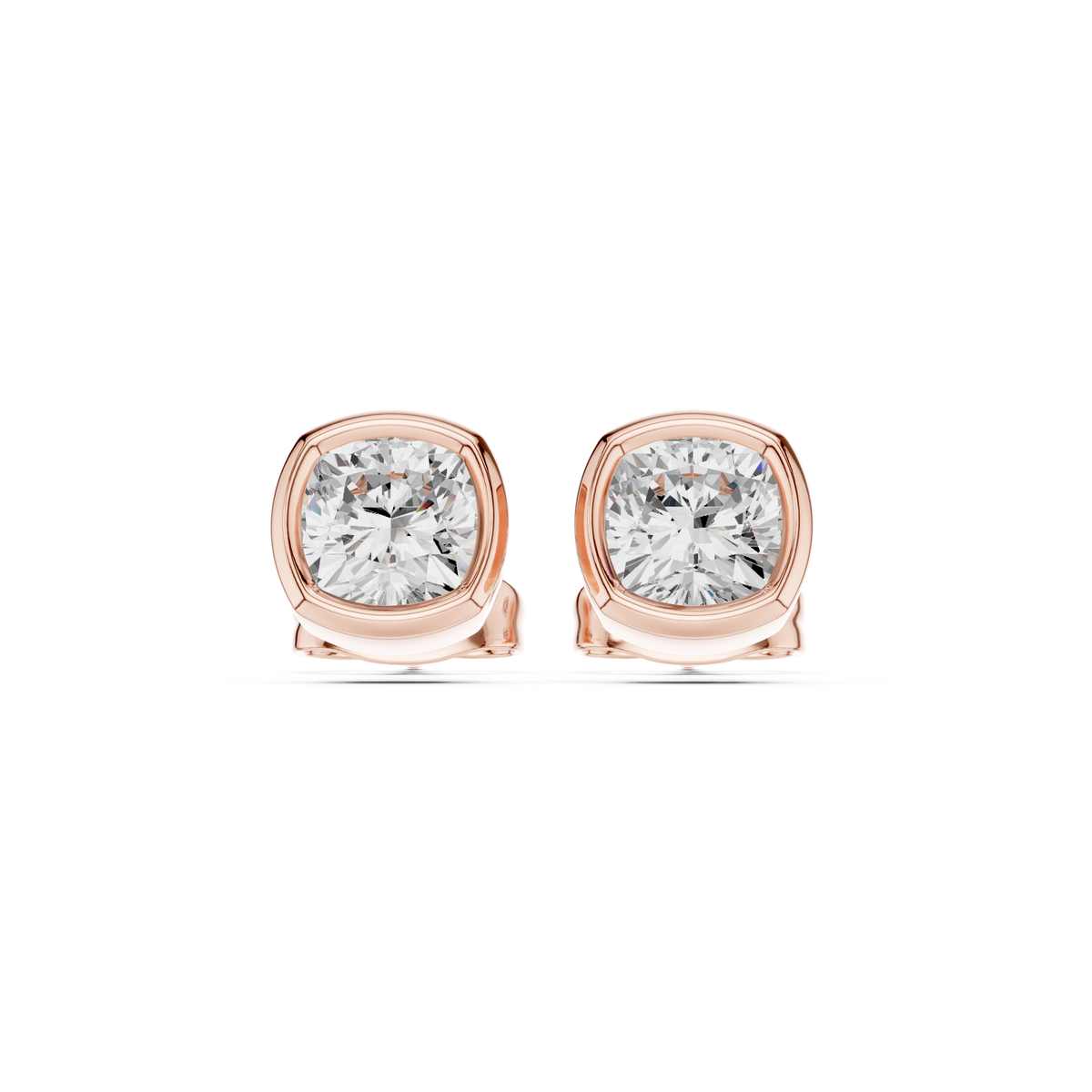 Bezel Set Studs - Cushion lab Grown Diamond
