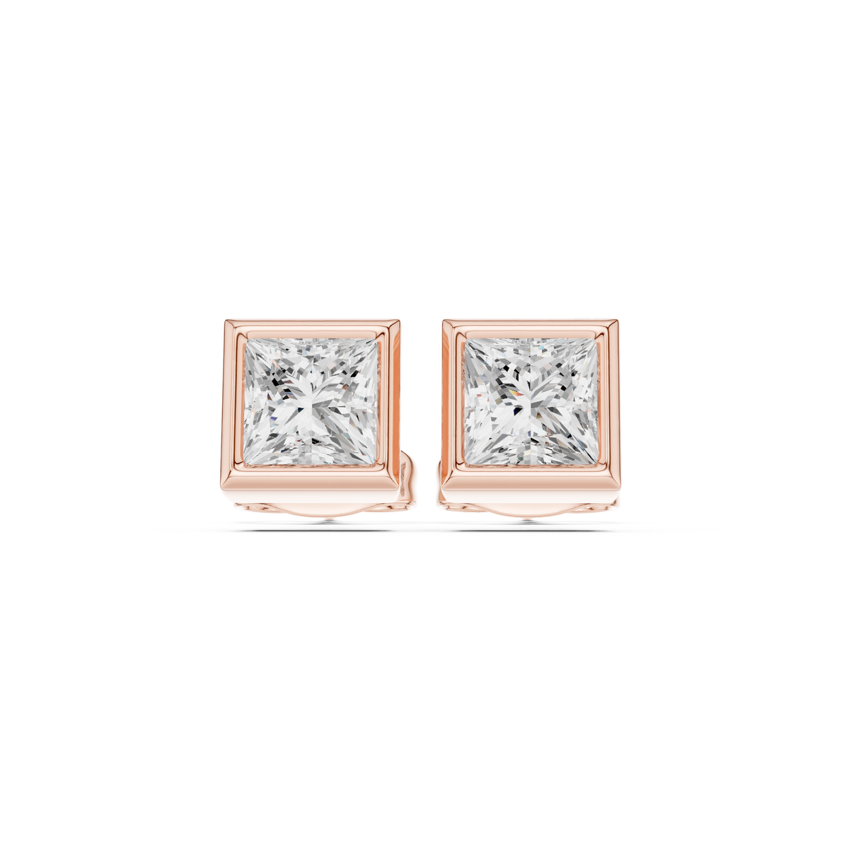 Bezel Set Studs - Princess lab Grown Diamond