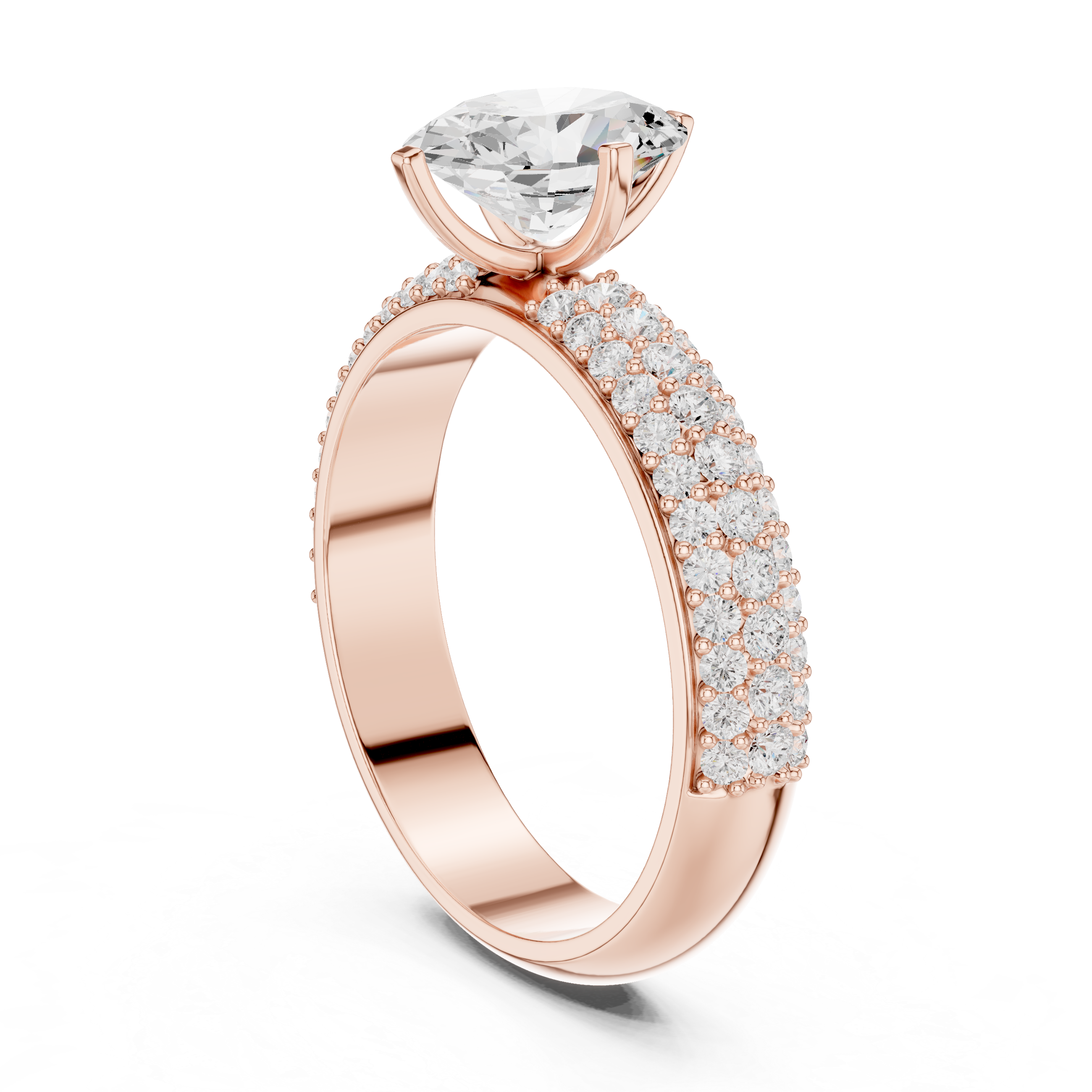 Flat pave Band Solitaire Ring