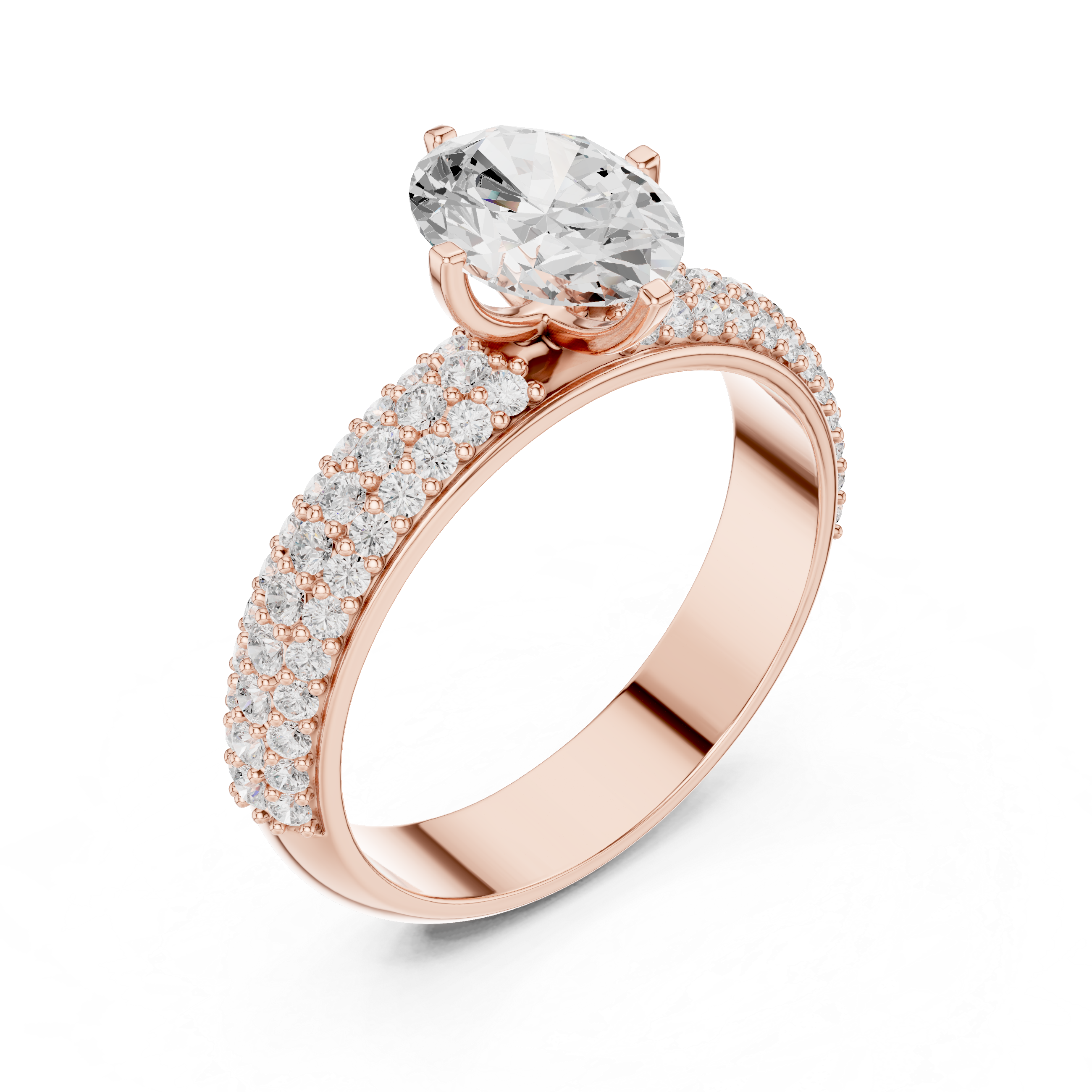 Flat pave Band Solitaire Ring