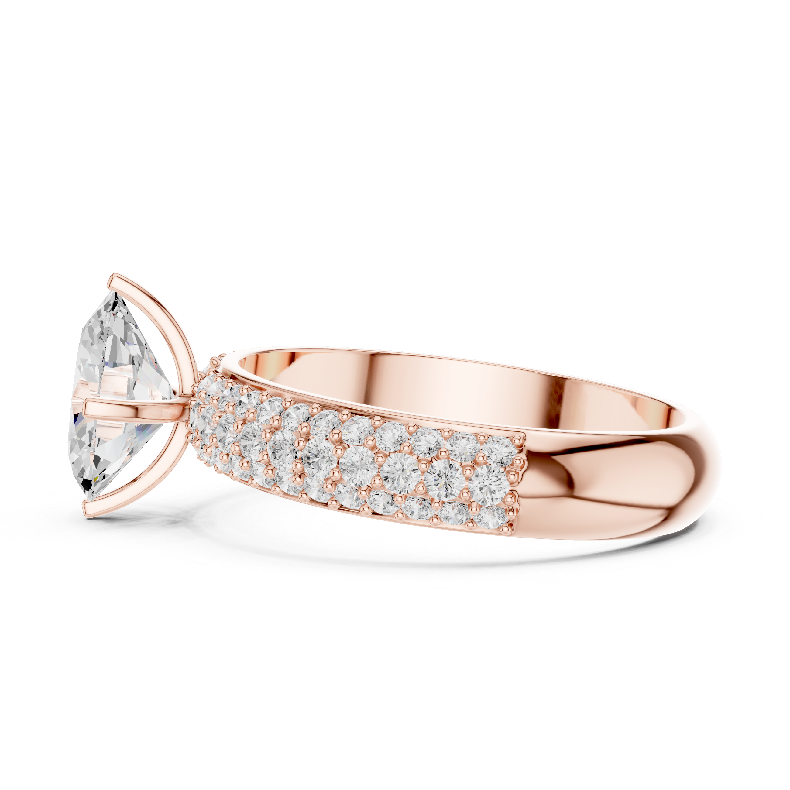 Flat pave Band Solitaire Ring