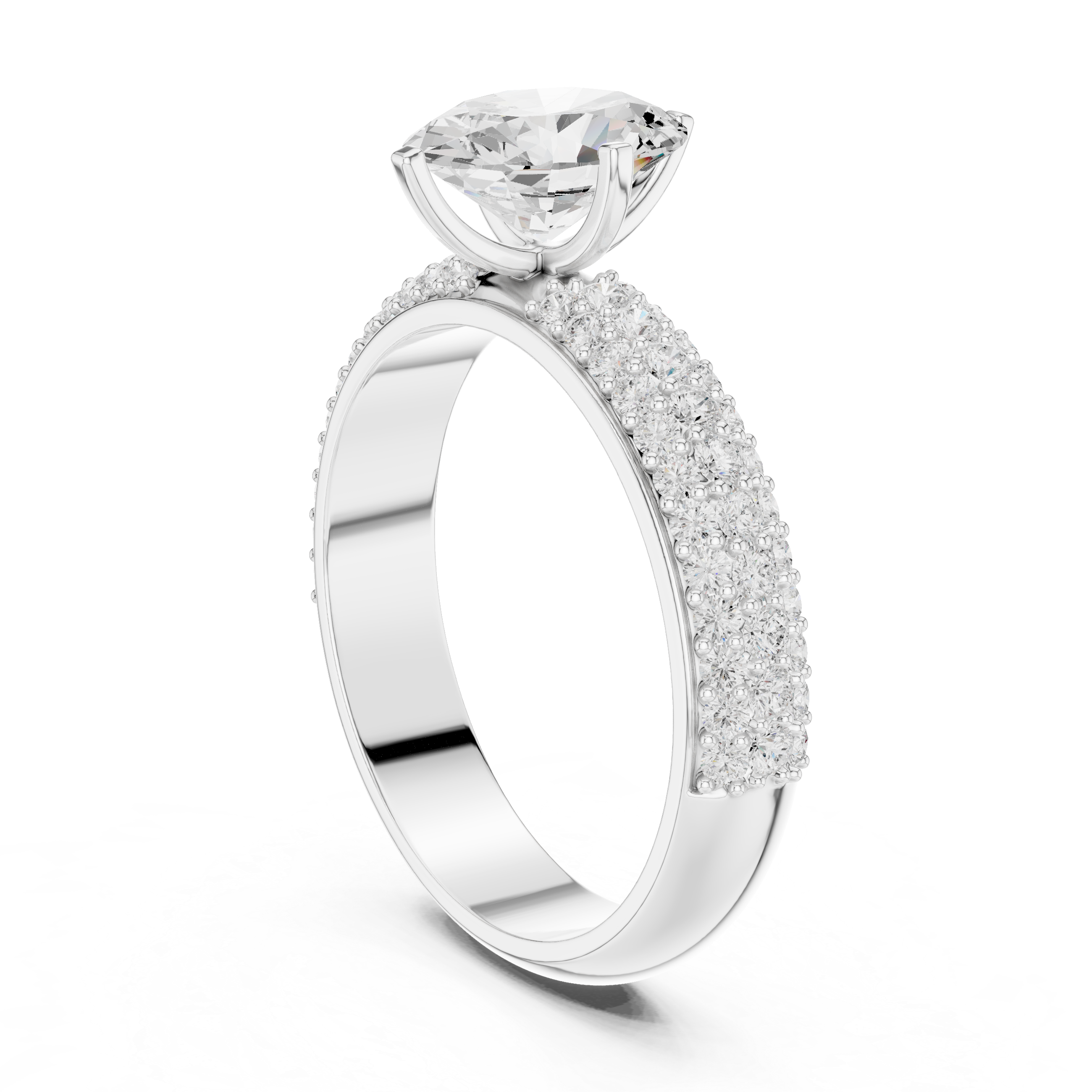 Flat pave Band Solitaire Ring
