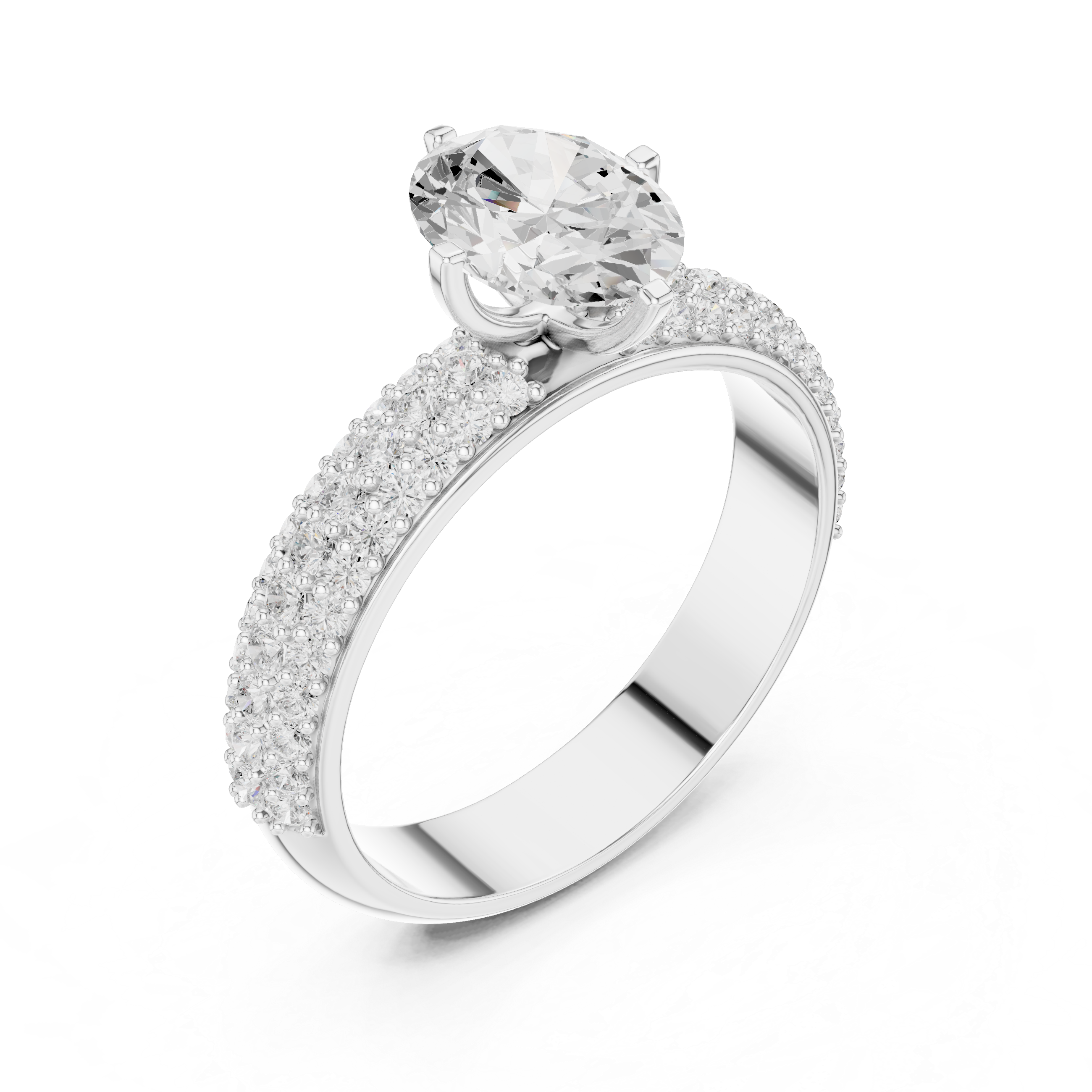 Flat pave Band Solitaire Ring