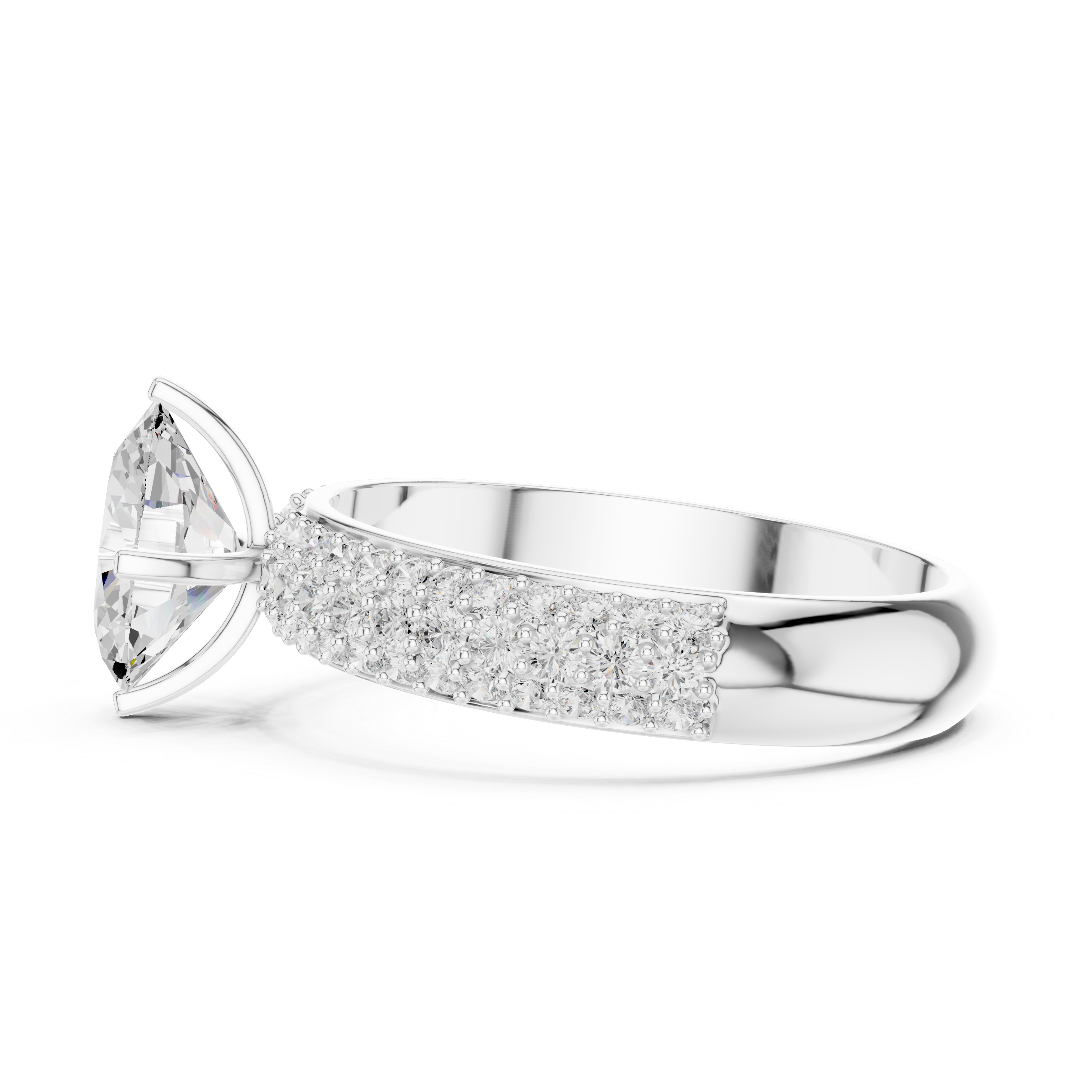Flat pave Band Solitaire Ring