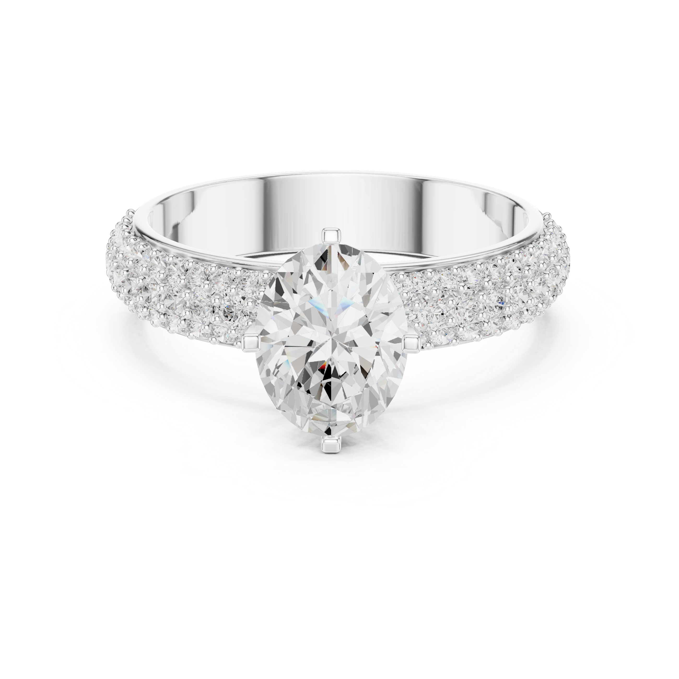 Flat pave Band Solitaire Ring