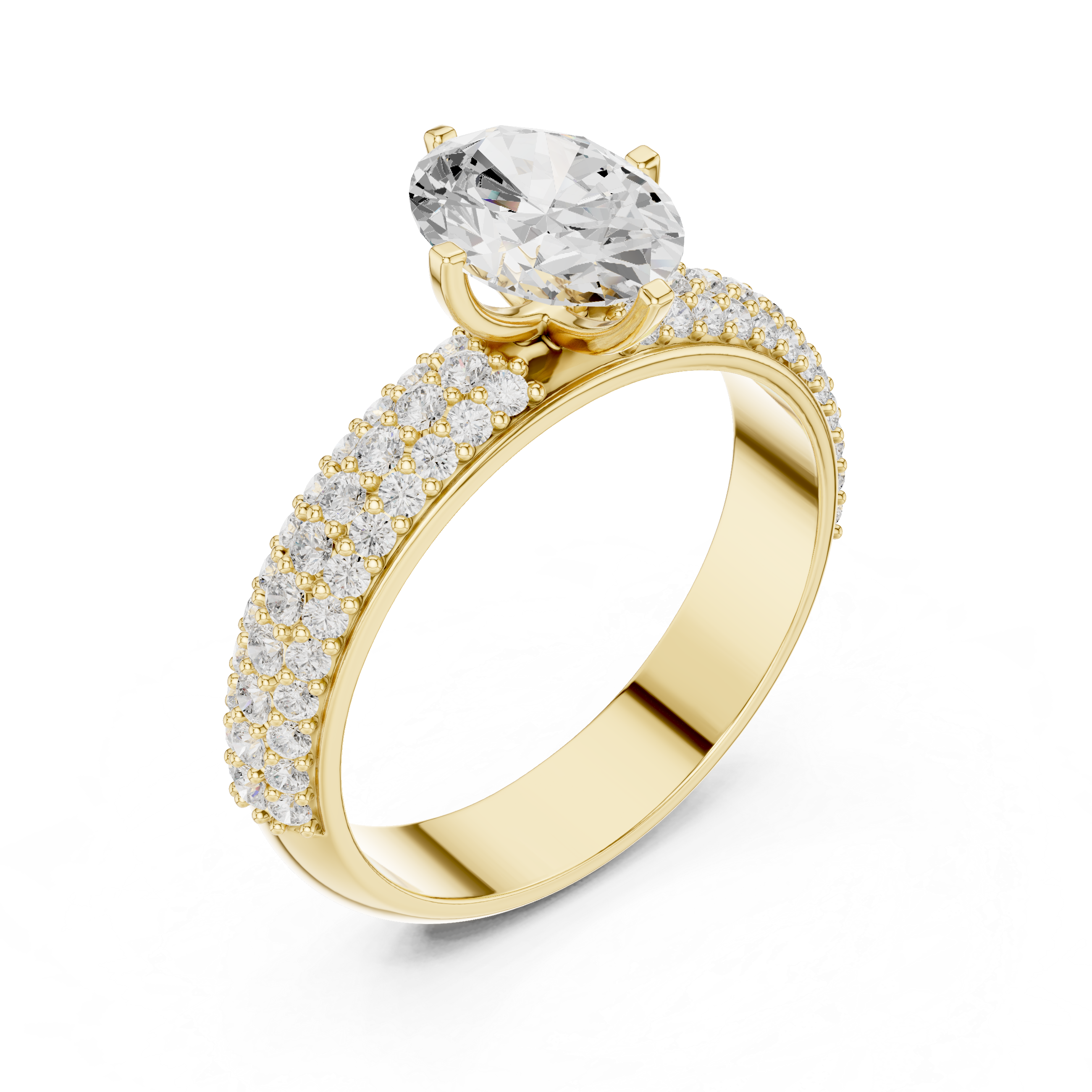 Flat pave Band Solitaire Ring
