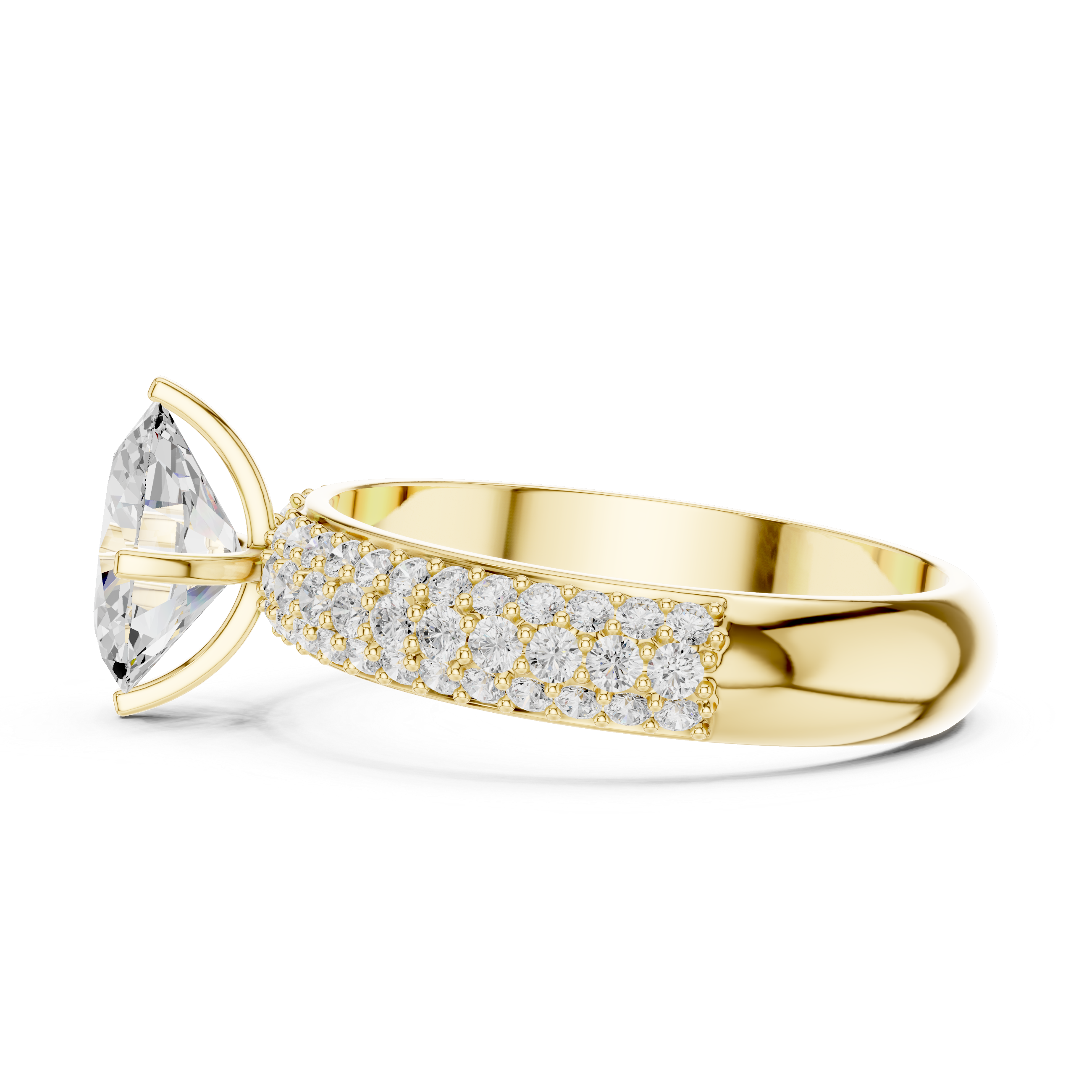 Flat pave Band Solitaire Ring