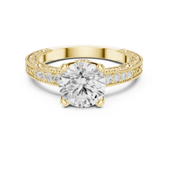 Decorative Pave Round Solitaire Engagement Ring