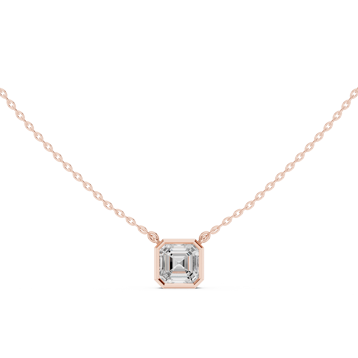 Bezel Set Solitaire Necklace - Asscher Cut