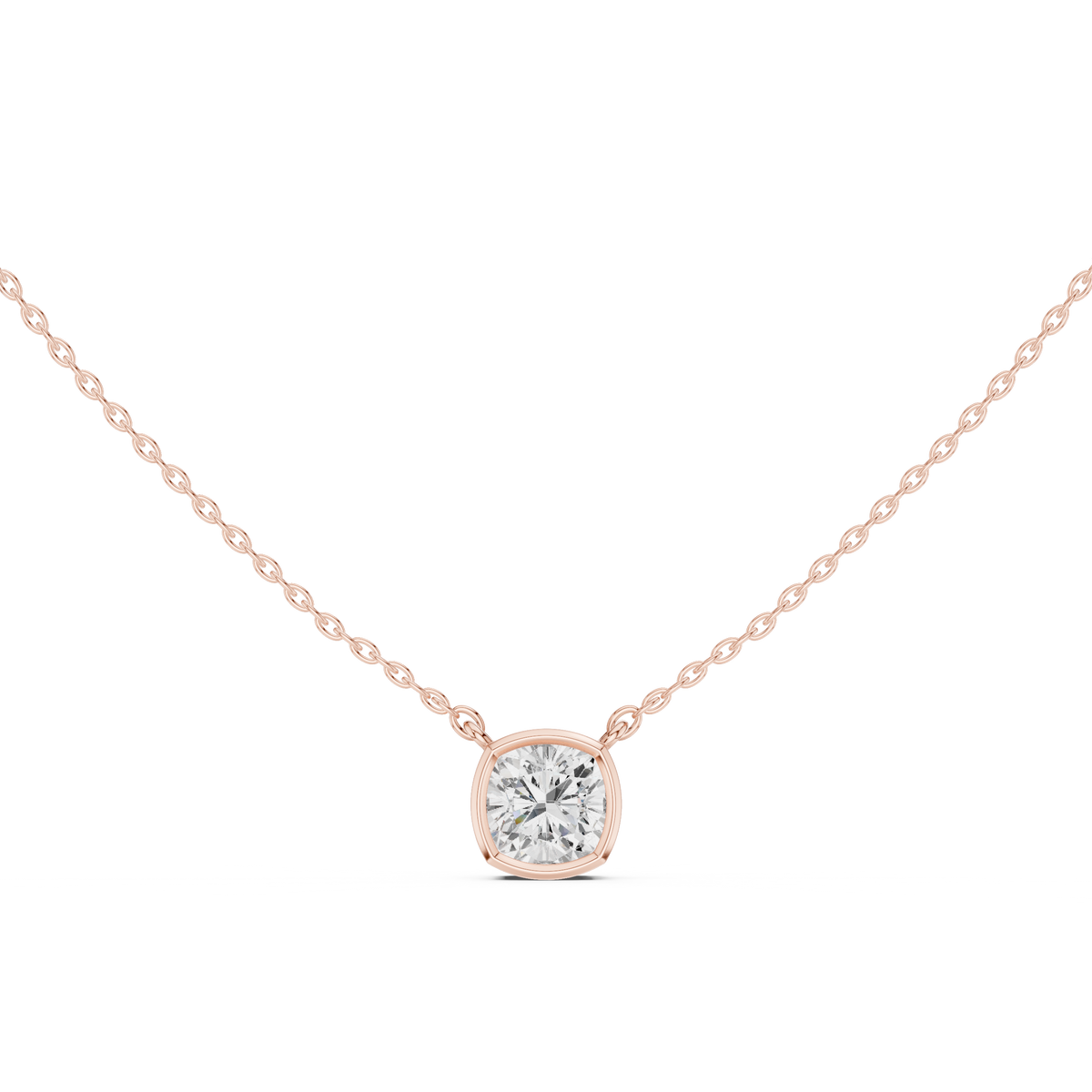 Bezel Set Solitaire Necklace - Cushion Cut