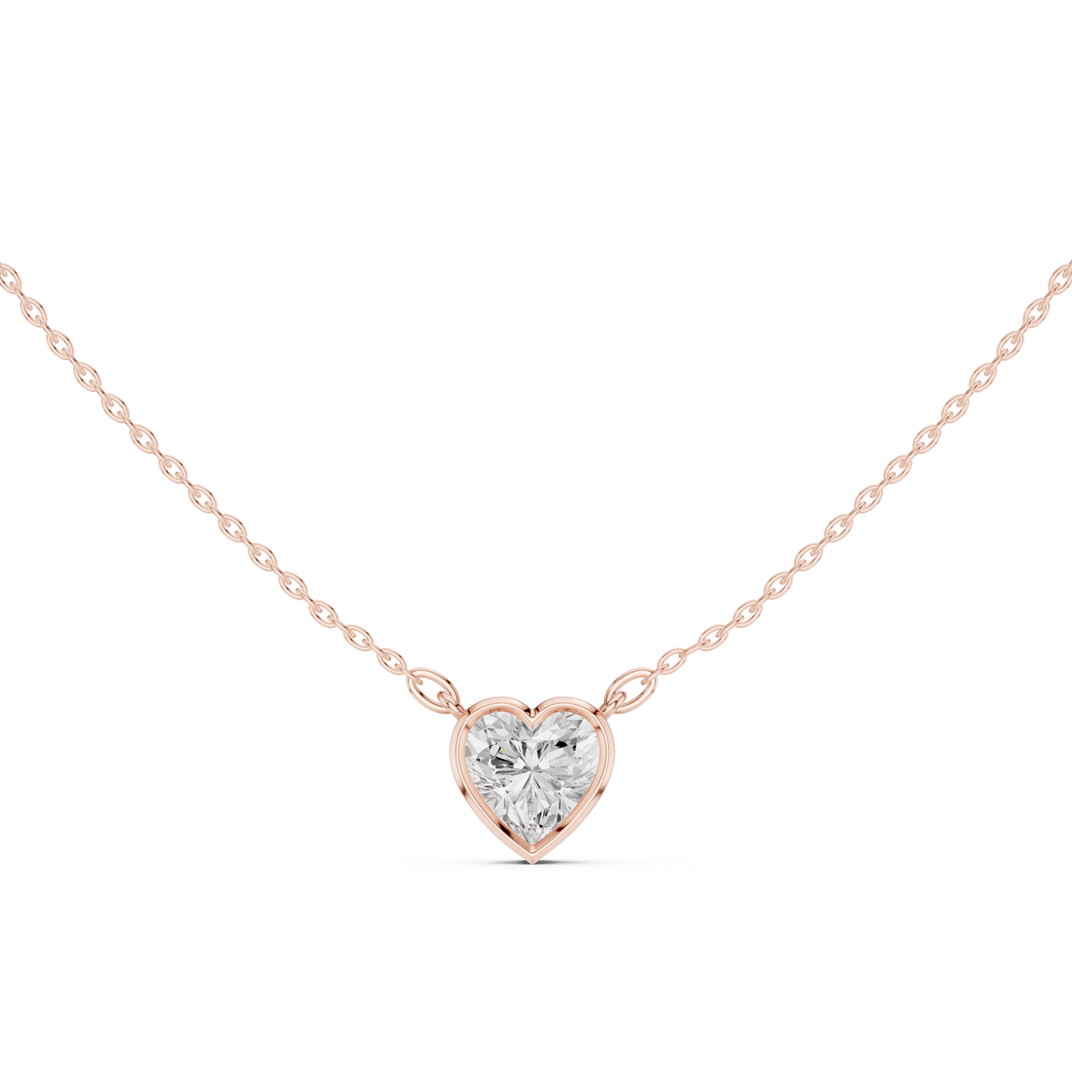 Bezel Set Solitaire Necklace - Heart Cut