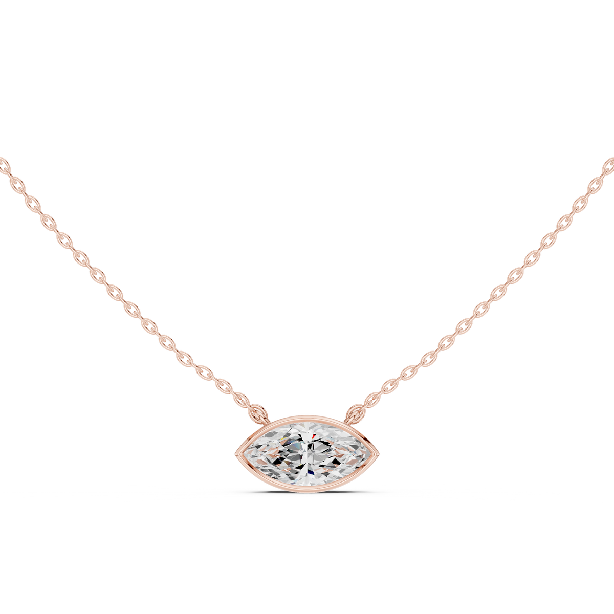 Bezel Set Solitaire Necklace - Marquise Cut East - West