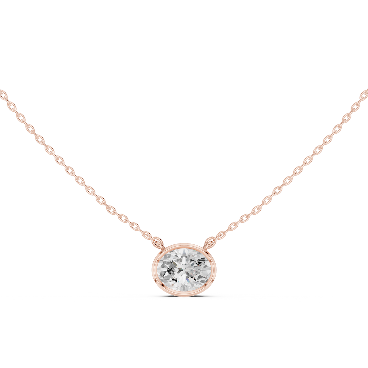 Bezel Set Solitaire Necklace - Oval Cut
