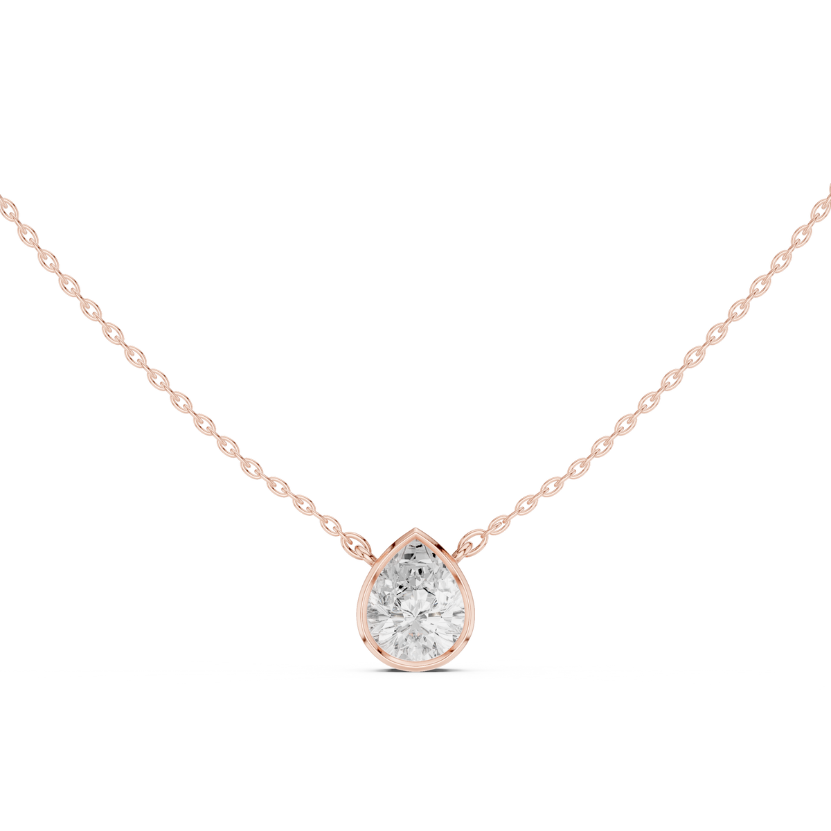 Bezel Set Solitaire Necklace - Pear Cut