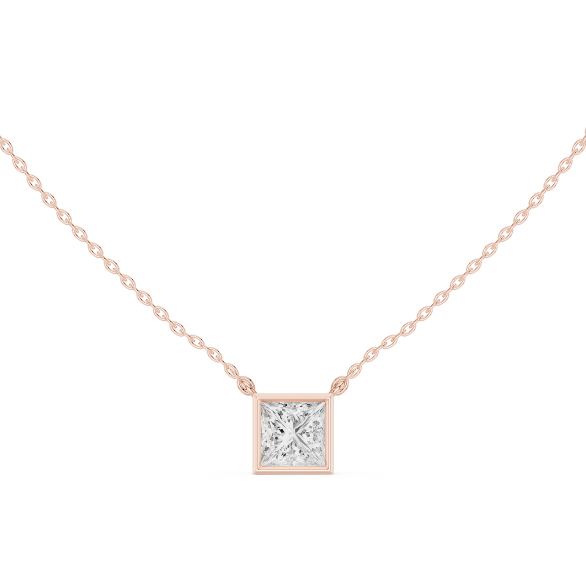 Bezel Set Solitaire Necklace - Princess Cut